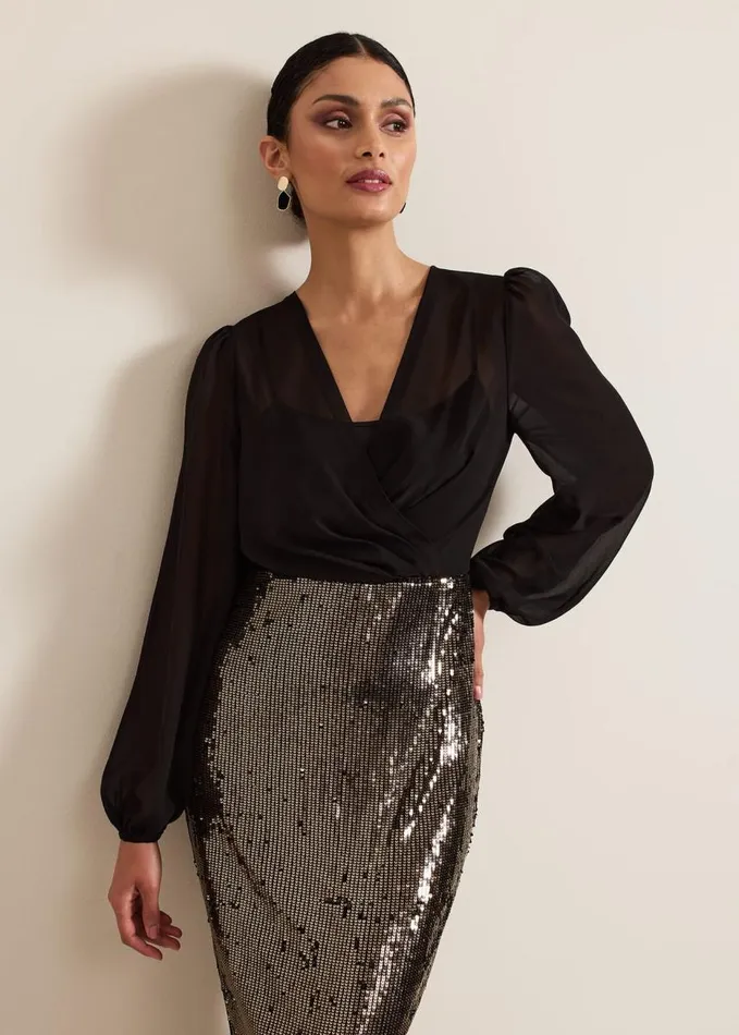 Phase Eight Aniya Sequin Long Sleeved Maxi Dress Blackmulti Women Dresses