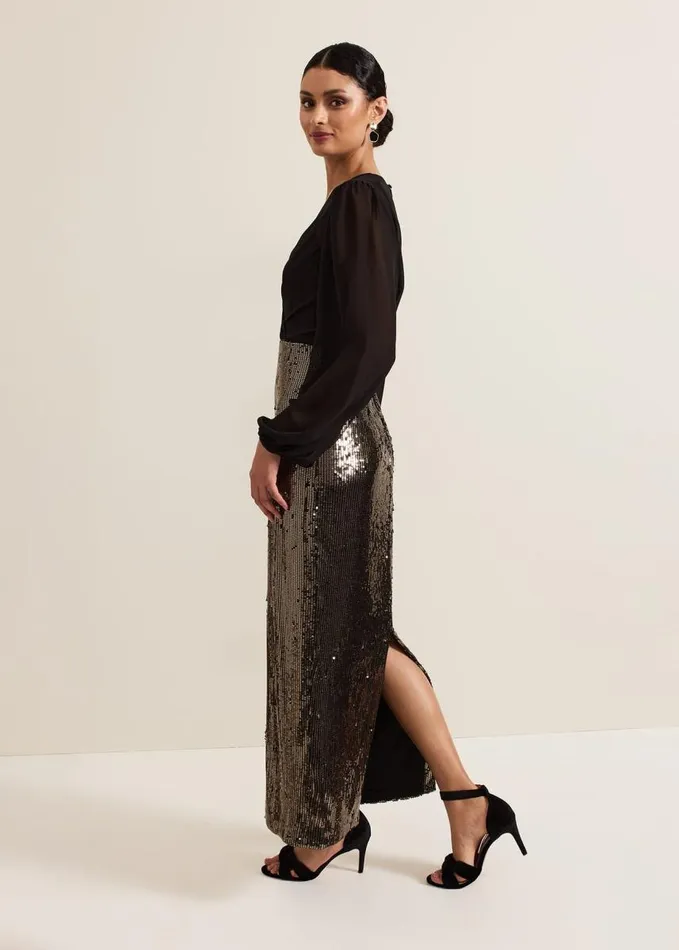 Phase Eight Aniya Sequin Long Sleeved Maxi Dress Blackmulti Women Dresses