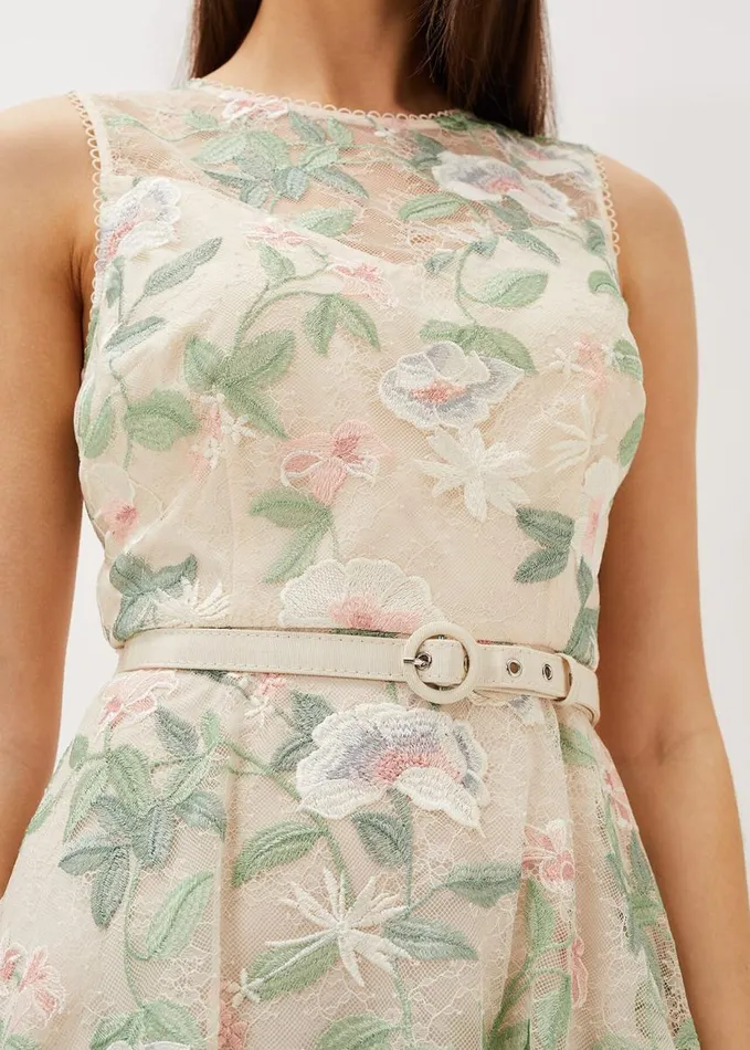 Phase Eight Aria Embroidered Lace Fit and Flare Dress Buttermilk Women Dresses