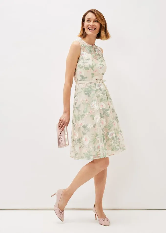 Phase Eight Aria Embroidered Lace Fit and Flare Dress Buttermilk Women Dresses