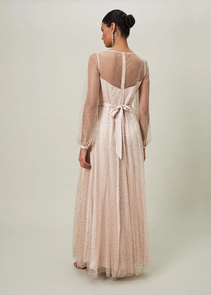 Phase Eight Ashley Embellished Sheer Maxi Dress Champagne Women Dresses
