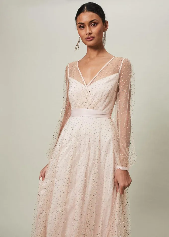 Phase Eight Ashley Embellished Sheer Maxi Dress Champagne Women Dresses
