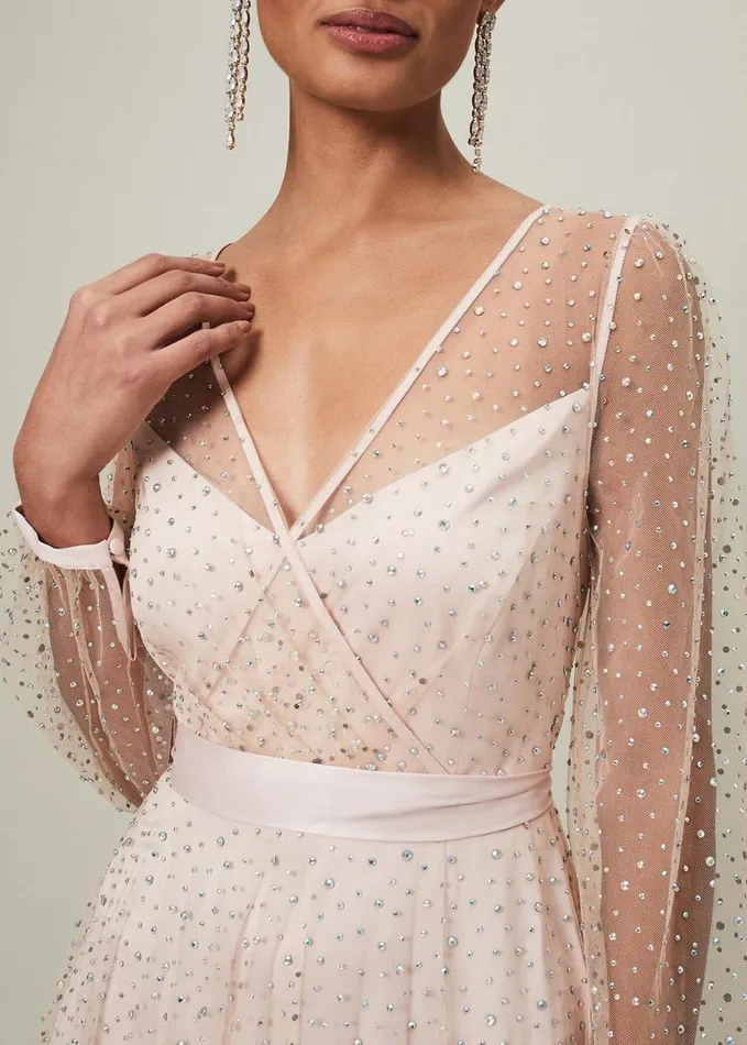 Phase Eight Ashley Embellished Sheer Maxi Dress Champagne Women Dresses