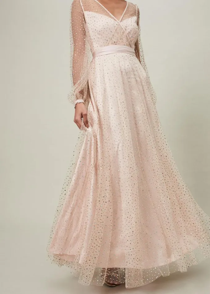 Phase Eight Ashley Embellished Sheer Maxi Dress Champagne Women Dresses