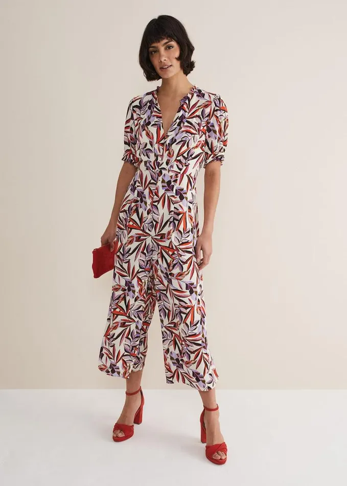 Phase Eight Astrid Leaf Print Cropped Wide Leg Jumpsuit Ivorymulti Women Dresses