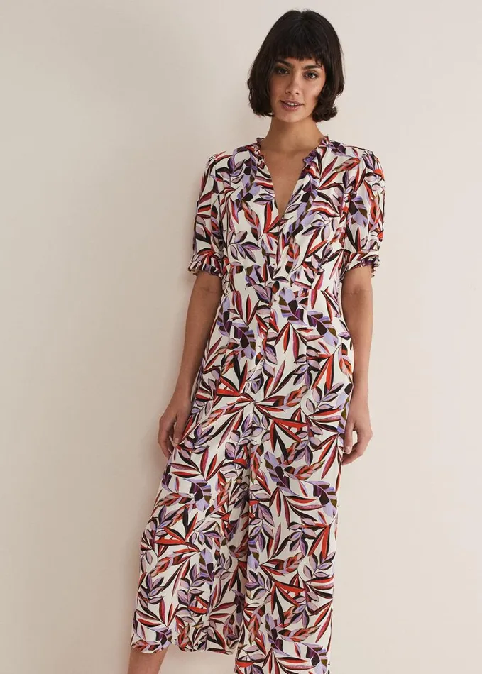 Phase Eight Astrid Leaf Print Cropped Wide Leg Jumpsuit Ivorymulti Women Dresses