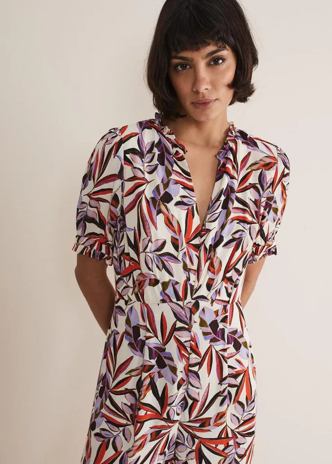 Phase Eight Astrid Leaf Print Cropped Wide Leg Jumpsuit Ivorymulti Women Dresses