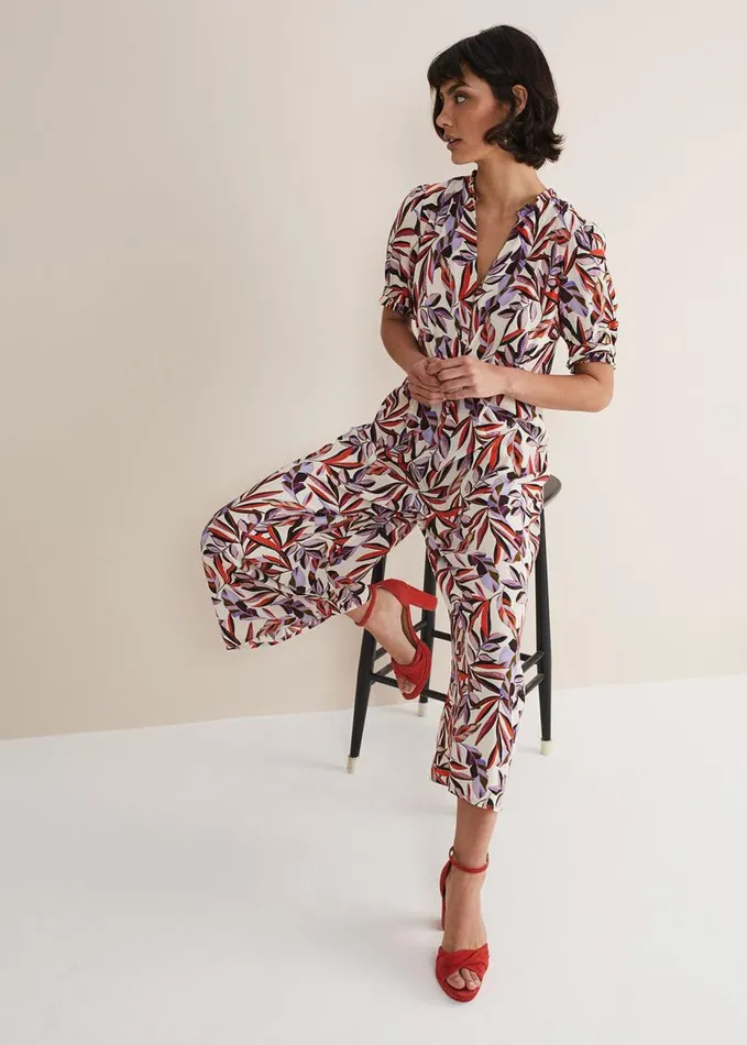 Phase Eight Astrid Leaf Print Cropped Wide Leg Jumpsuit Ivorymulti Women Dresses