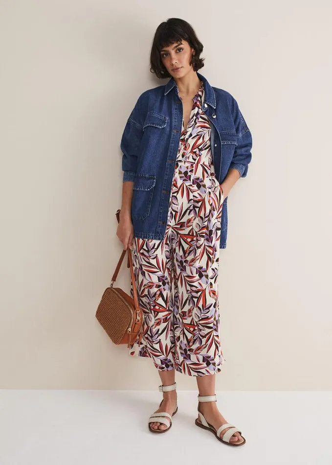 Phase Eight Astrid Leaf Print Cropped Wide Leg Jumpsuit Ivorymulti Women Dresses