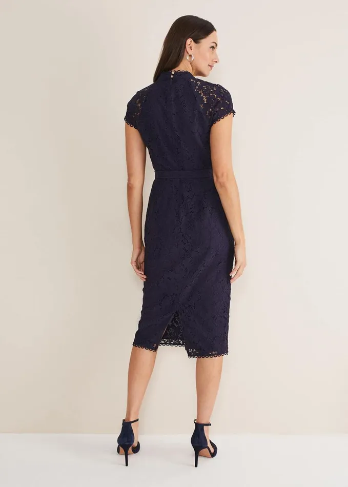 Phase Eight Aurora Lace Dress Navy Women Dresses