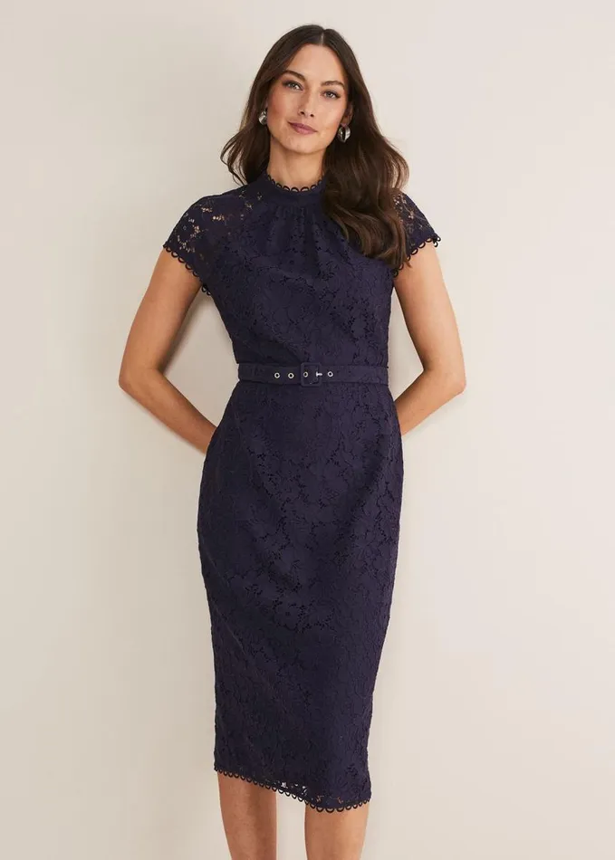 Phase Eight Aurora Lace Dress Navy Women Dresses