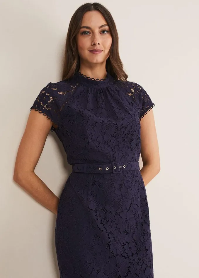 Phase Eight Aurora Lace Dress Navy Women Dresses