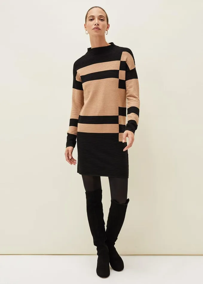 Phase Eight Azera Colourblock Textured Knit Dress Camelblack Women Dresses