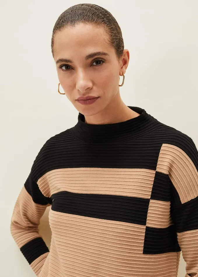 Phase Eight Azera Colourblock Textured Knit Dress Camelblack Women Dresses