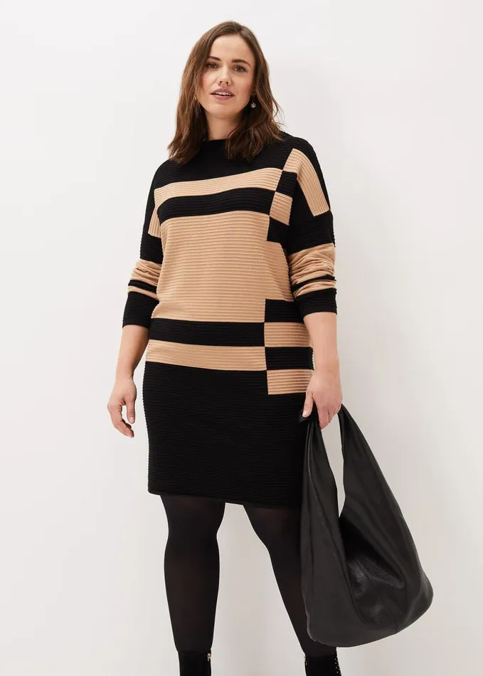 Phase Eight Azera Colourblock Textured Knit Dress Camelblack Women Dresses