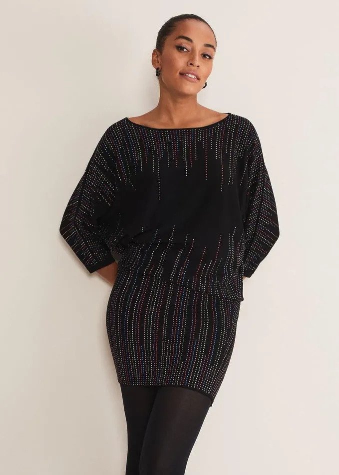 Phase Eight Becca Batwing Knitted Dress Blackmulti Women Dresses