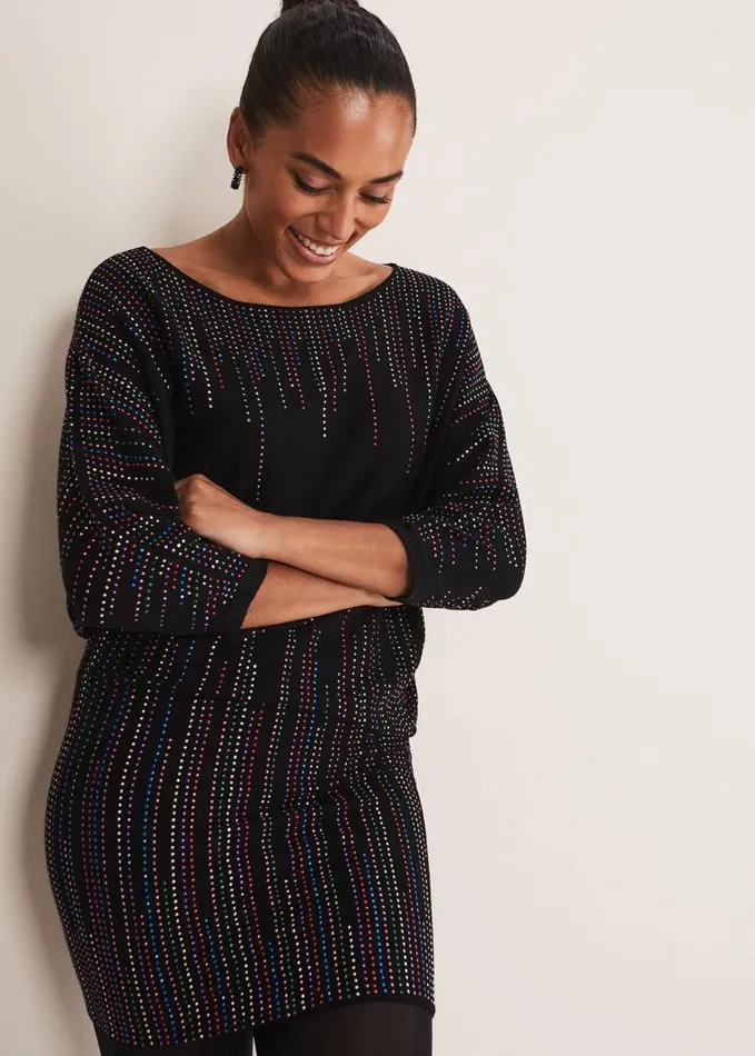 Phase Eight Becca Batwing Knitted Dress Blackmulti Women Dresses