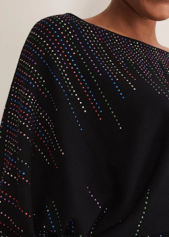Phase Eight Becca Batwing Knitted Dress Blackmulti Women Dresses