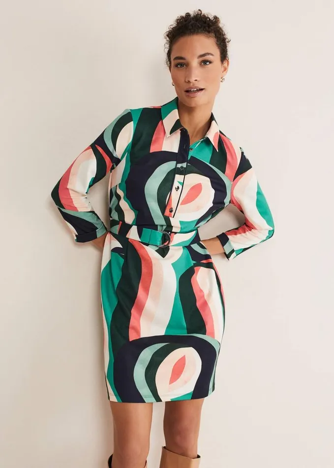 Phase Eight Beth Swirl Belted Shift Dress Greenmulti Women Dresses
