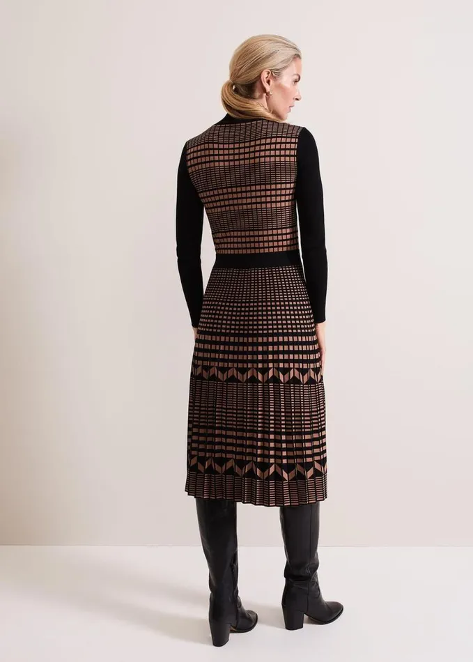 Phase Eight Bethan Geo Jaquard Midi Dress Tan Women Dresses