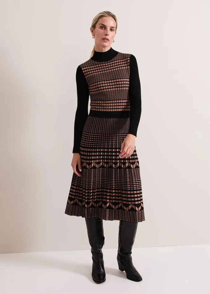 Phase Eight Bethan Geo Jaquard Midi Dress Tan Women Dresses