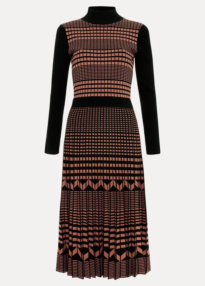 Phase Eight Bethan Geo Jaquard Midi Dress Tan Women Dresses