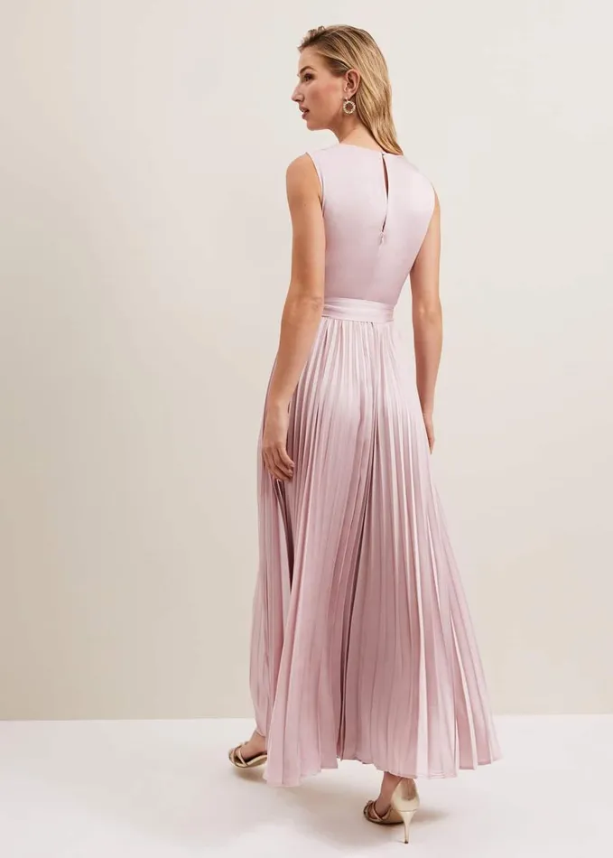 Phase Eight Bonnie Pleated Wrap Satin Maxi Dress Pink Women Dresses