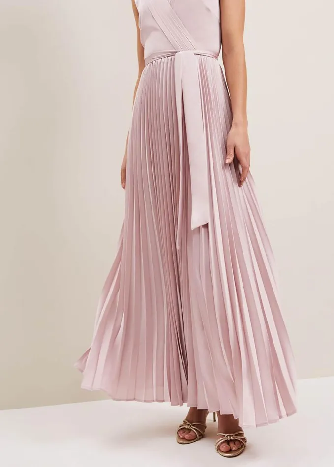 Phase Eight Bonnie Pleated Wrap Satin Maxi Dress Pink Women Dresses