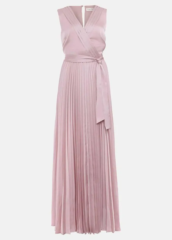 Phase Eight Bonnie Pleated Wrap Satin Maxi Dress Pink Women Dresses