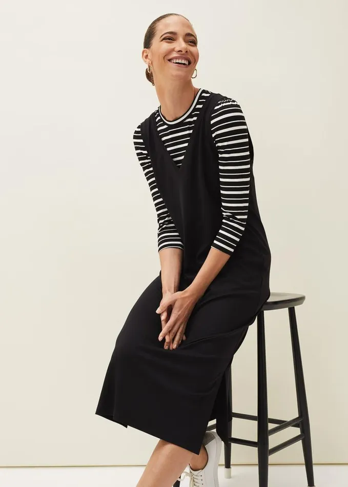 Phase Eight Catya Two Piece Stripe Top And Dress Black Women Dresses