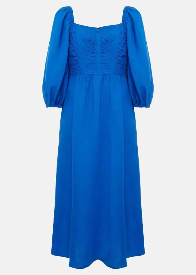 Phase Eight Celila Linen Midi Dress Blue Women Dresses