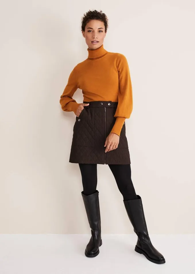 Phase Eight Chaya Quilted Mini Skirt CoOrd Chocolate Women Skirts