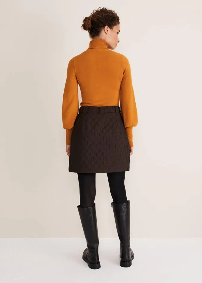 Phase Eight Chaya Quilted Mini Skirt CoOrd Chocolate Women Skirts
