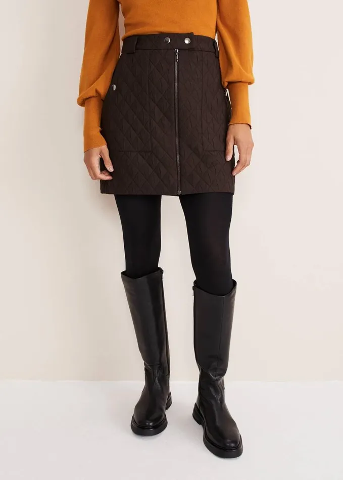 Phase Eight Chaya Quilted Mini Skirt CoOrd Chocolate Women Skirts