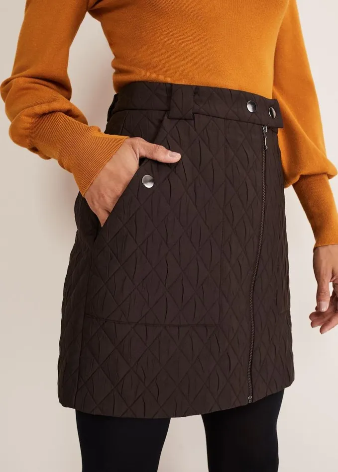 Phase Eight Chaya Quilted Mini Skirt CoOrd Chocolate Women Skirts