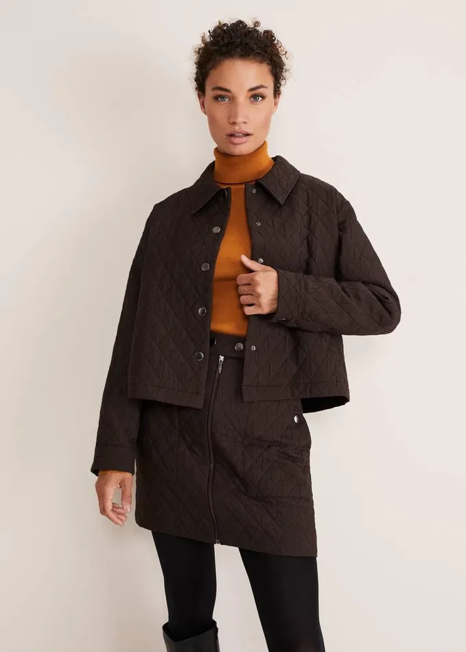 Phase Eight Chaya Quilted Mini Skirt CoOrd Chocolate Women Skirts
