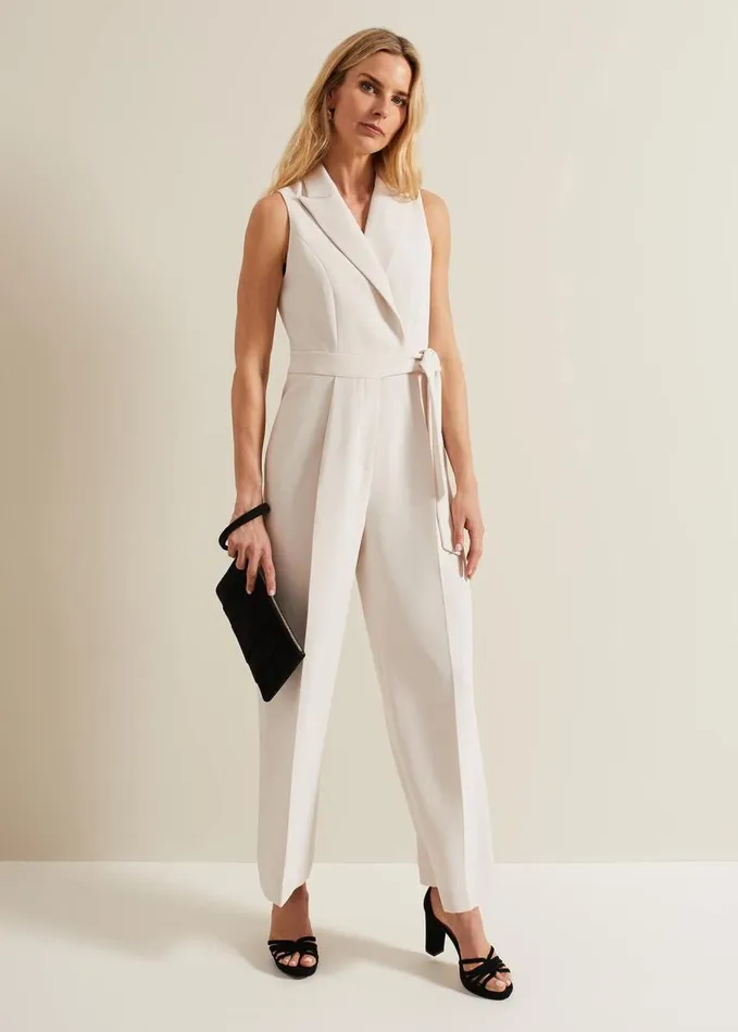 Phase Eight Clarissa Tux Wide Leg Jumpsuit Ivory Women Dresses