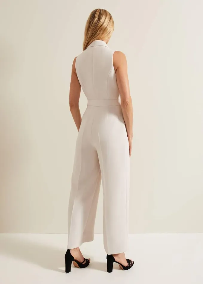 Phase Eight Clarissa Tux Wide Leg Jumpsuit Ivory Women Dresses