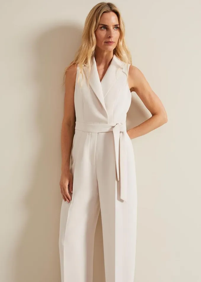 Phase Eight Clarissa Tux Wide Leg Jumpsuit Ivory Women Dresses