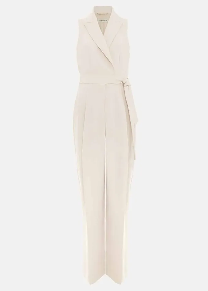 Phase Eight Clarissa Tux Wide Leg Jumpsuit Ivory Women Dresses