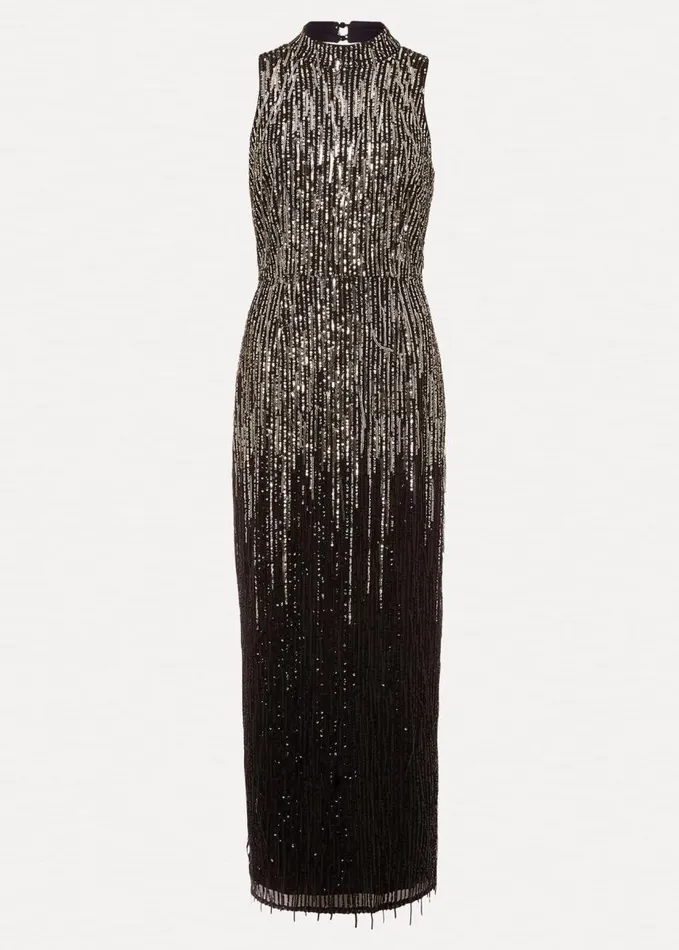 Phase Eight Clover Sequin Fringe Maxi Dress Black Women Dresses
