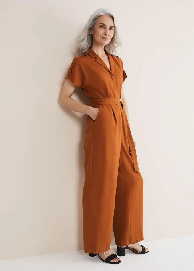 Phase Eight Cora Belted Jumpsuit Burnt Orange Women Dresses