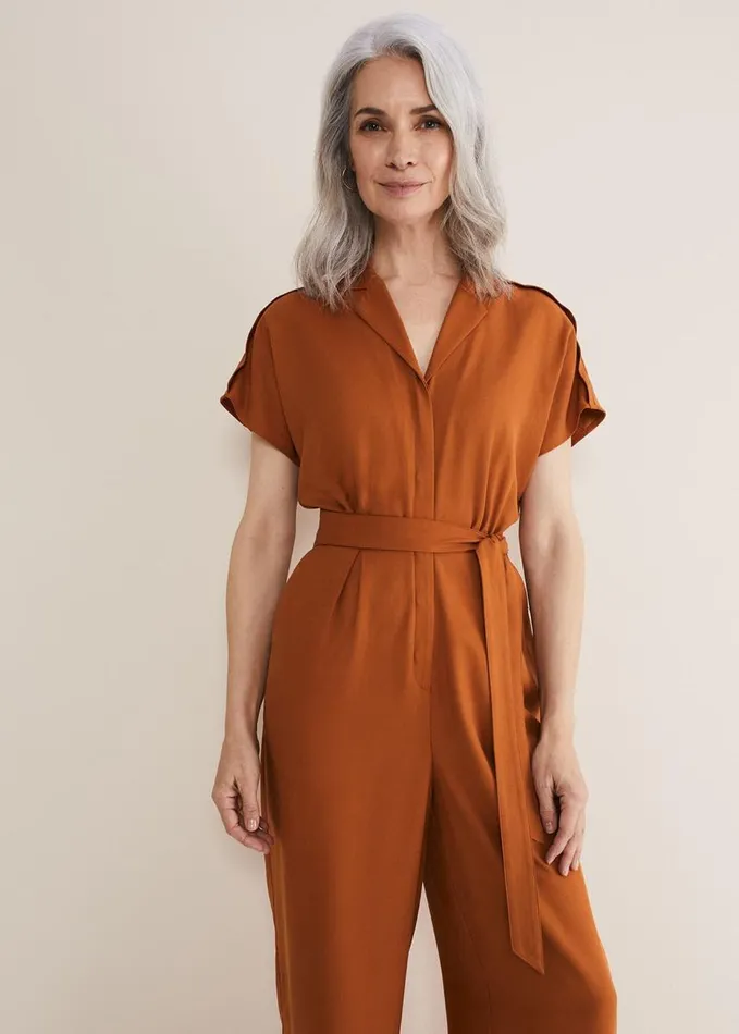 Phase Eight Cora Belted Jumpsuit Burnt Orange Women Dresses