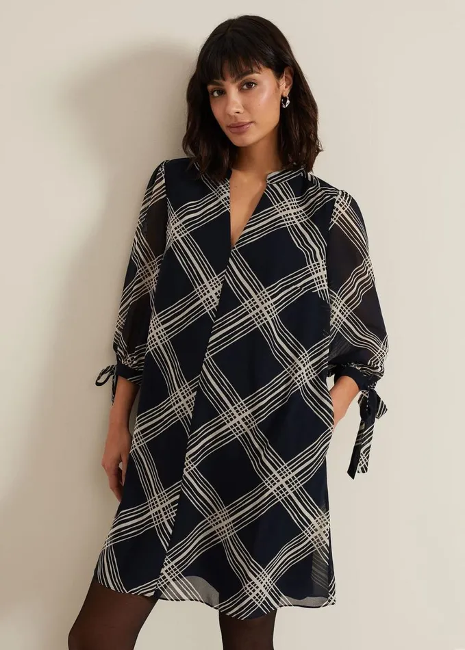 Phase Eight Cora Check Navy Tunic Dress Navy Women Dresses