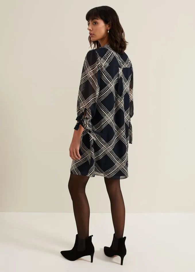 Phase Eight Cora Check Navy Tunic Dress Navy Women Dresses