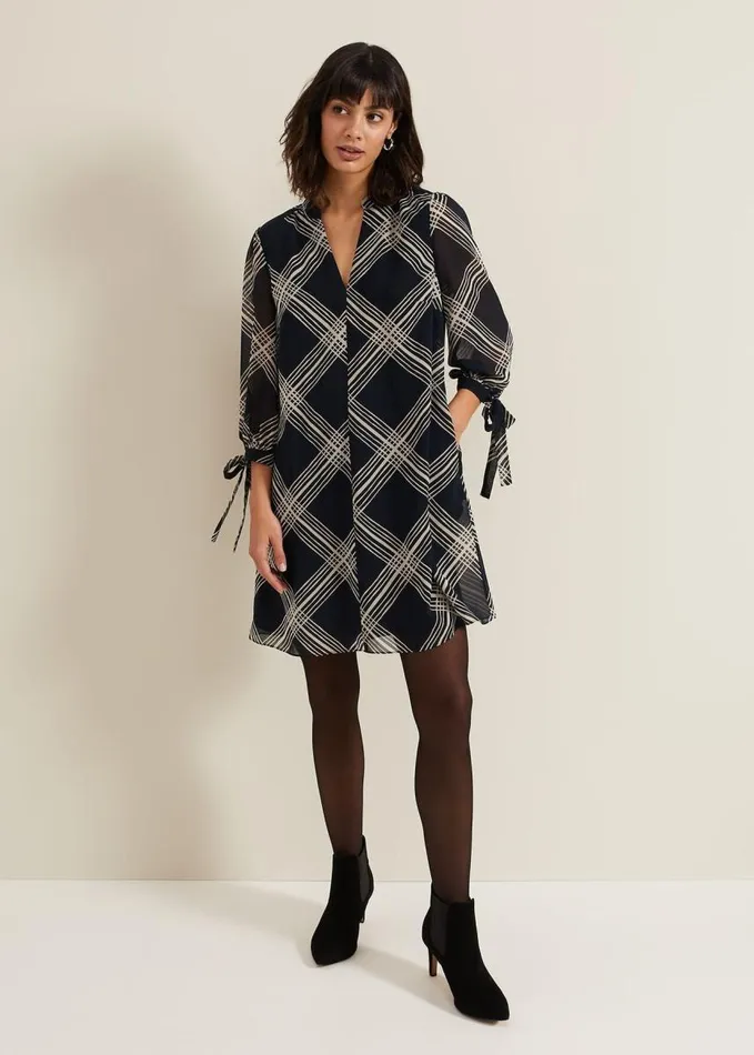 Phase Eight Cora Check Navy Tunic Dress Navy Women Dresses