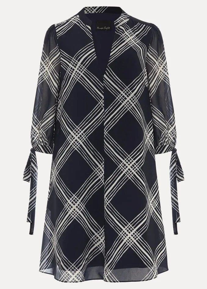 Phase Eight Cora Check Navy Tunic Dress Navy Women Dresses