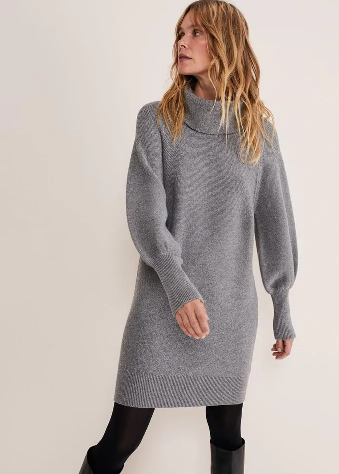 Phase Eight Dahlie Knitted Chunky Jumper Dress Mid Grey Women Dresses
