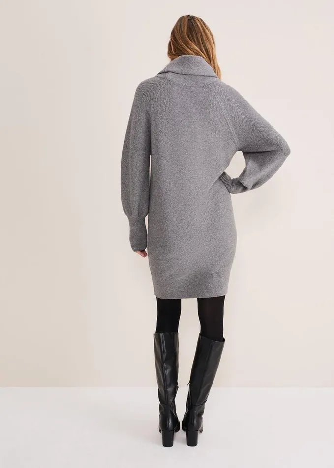 Phase Eight Dahlie Knitted Chunky Jumper Dress Mid Grey Women Dresses