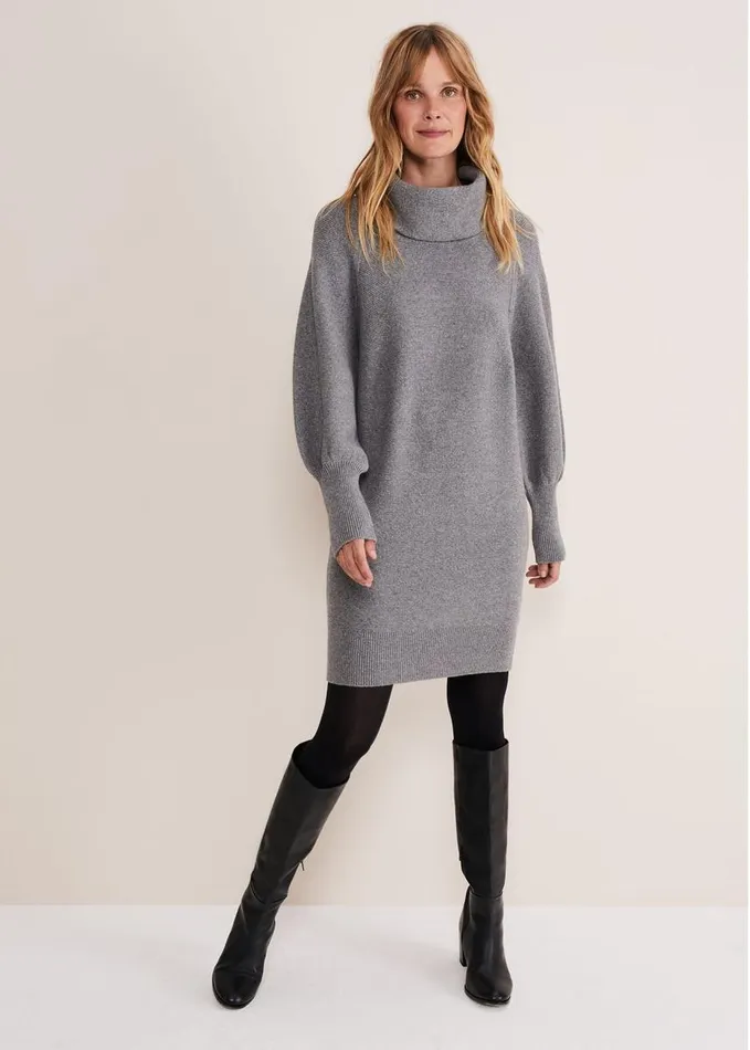 Phase Eight Dahlie Knitted Chunky Jumper Dress Mid Grey Women Dresses